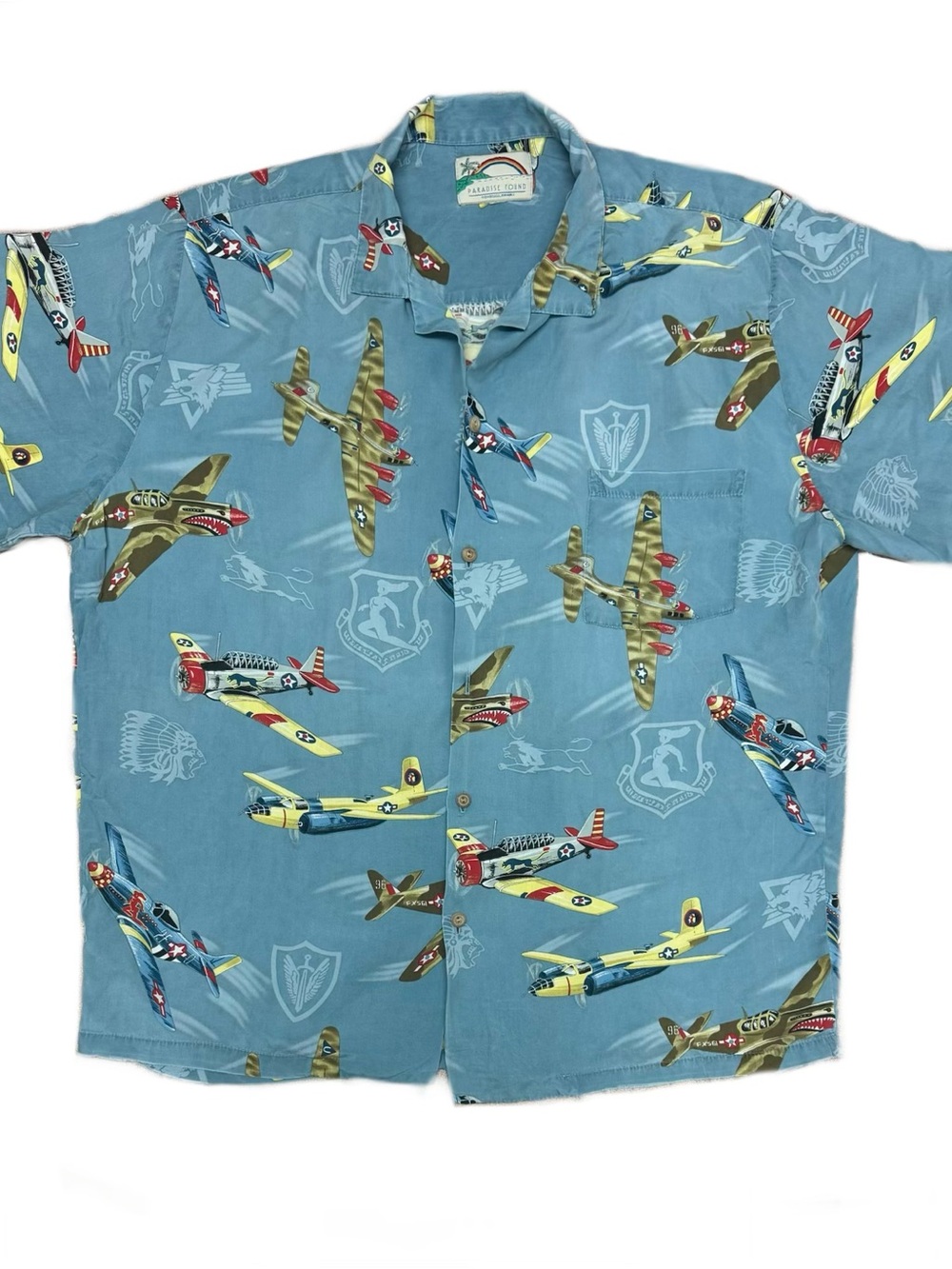 Paradise Found Vintage fighting war planes Print Camp Hawaiian Shirt  FLAWS